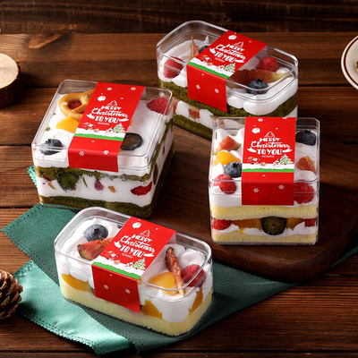 デザートのケーキは荷箱透明なペット正方形の食品包装箱をカスタマイズする